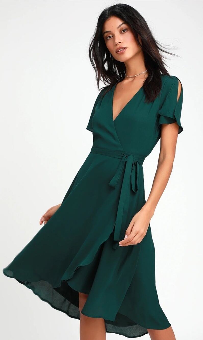 Lulu's woman’s Dark Emerald Green Wrap High-Low Dress Size XS